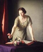 William McGregor Paxton Girl Arranging Flowers oil painting